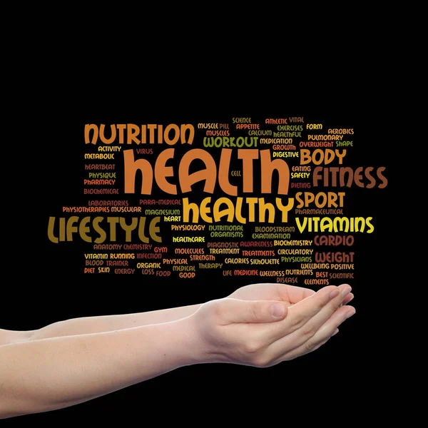 health word cloud in human hands