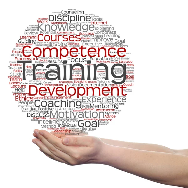 Conceptual training word cloud in hands — Stock Photo, Image