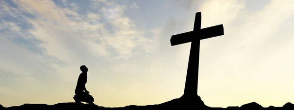 Preto cruz e homem silhueta — Fotografia de Stock