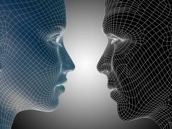 Human male and female wireframe heads — Stock Photo, Image