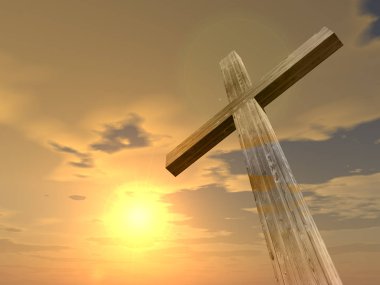 günbatımı gökyüzü üzerinde ahşap çapraz