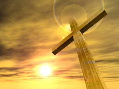 günbatımı gökyüzü üzerinde ahşap çapraz