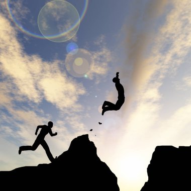 adam siluet uçurumdan atlama