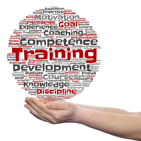 Conceptual training word cloud in hands — Stock Photo, Image