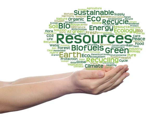 Conservation word cloud in man hands — Stock Photo, Image