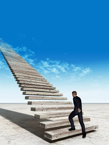 Homem de negócios em escadas para o céu — Fotografia de Stock