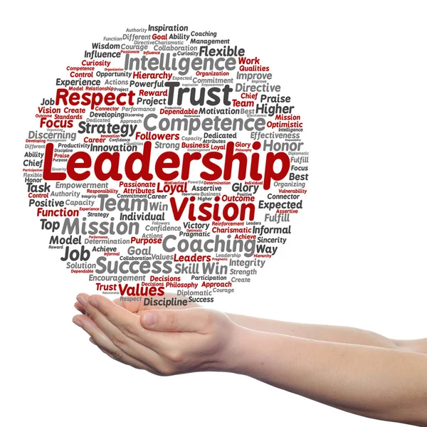 Business leadership word cloud i händer — Stockfoto