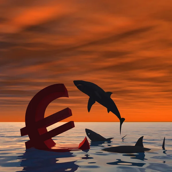 Símbolo do euro na água — Fotografia de Stock