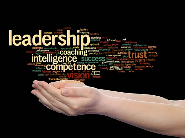 Business leadership word cloud in hands — Stock Photo, Image