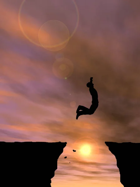 Σιλουέτα άνθρωπος πηδώντας από το γκρεμό — Φωτογραφία Αρχείου
