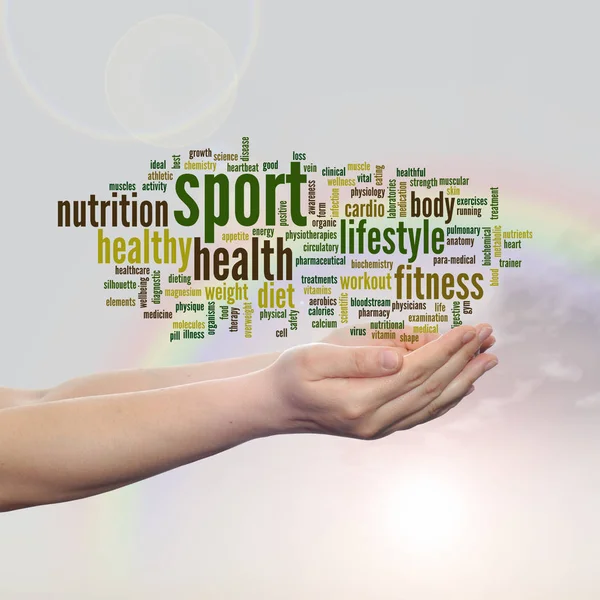 Health word cloud in human hands — Stock Photo, Image