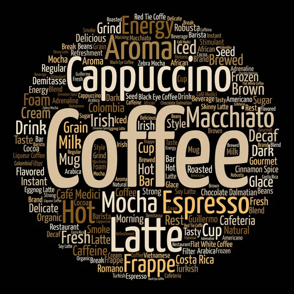 Kahve, cappuccino veya espresso wordcloud — Stok fotoğraf