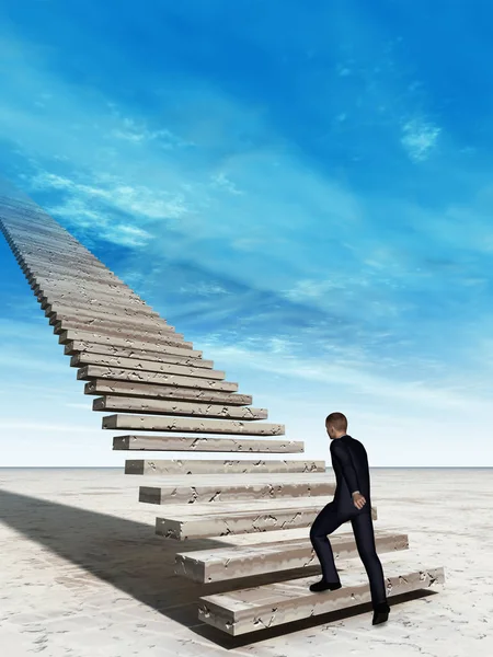 Бизнесмен на лестнице к небу — стоковое фото