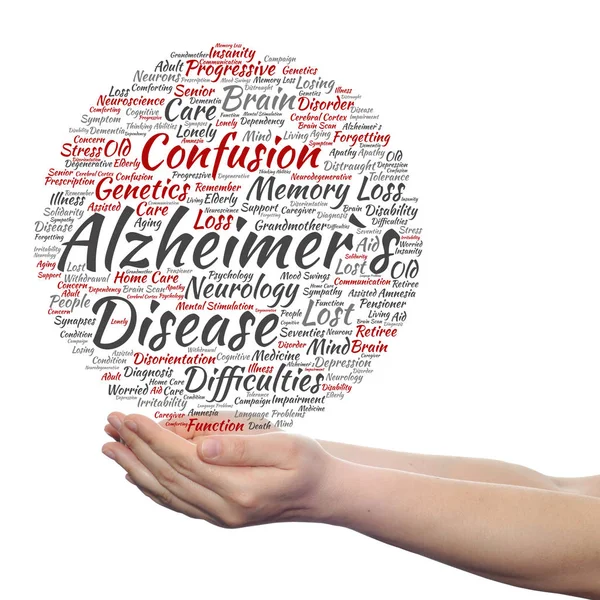 Alzheimer-Symptome Wortwolke in Händen — Stockfoto