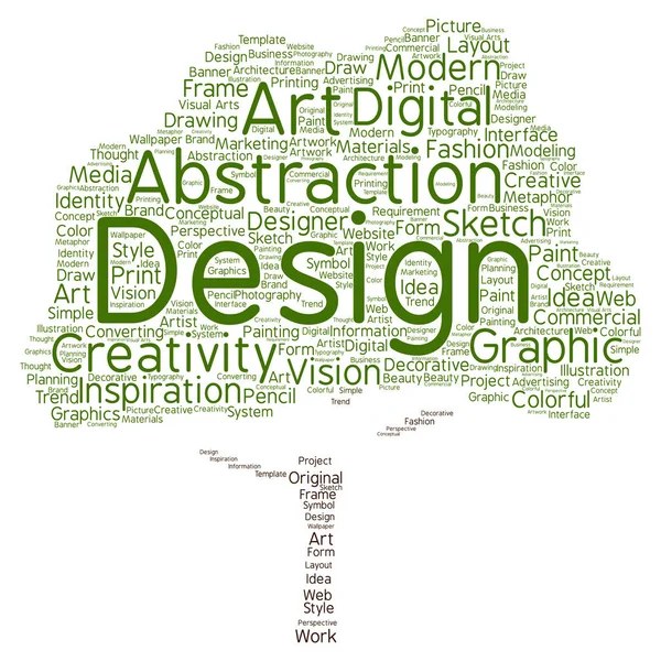 概念或概念创意艺术平面设计树词云背景上孤立 — 图库照片