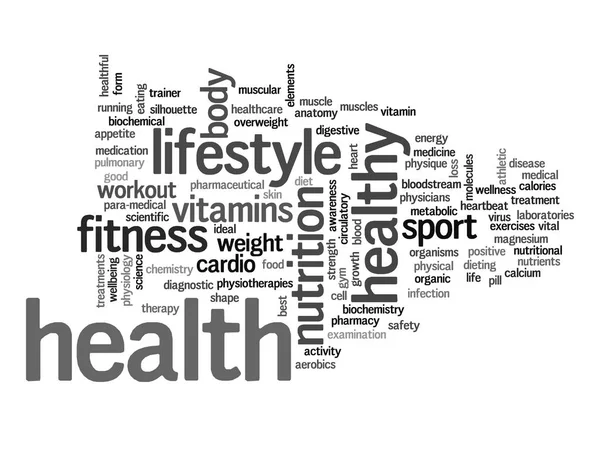Hälsa kost eller sport word cloud — Stockfoto
