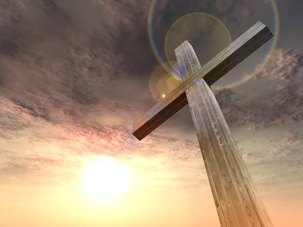 Христианский крест, стоящий на скале — стоковое фото