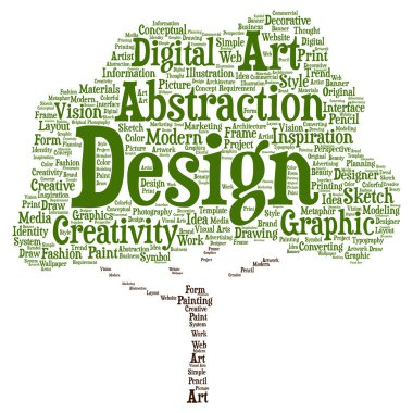 Kavram ya da arka plan üzerinde izole kavramsal yaratıcılık sanat grafik tasarım ağaç kelime bulutu