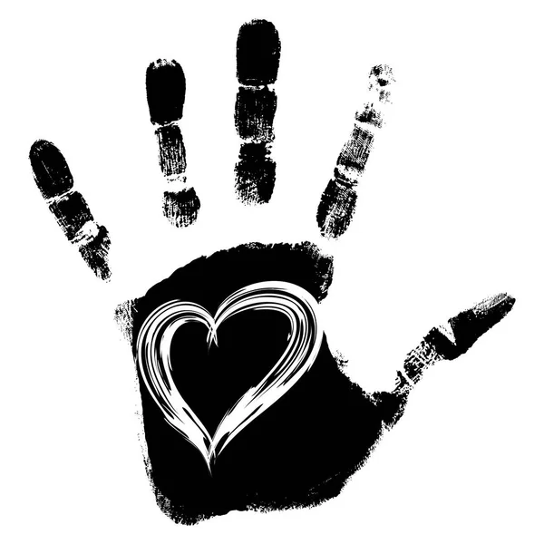 Нарисованный на символе сердца отпечатка руки — стоковое фото