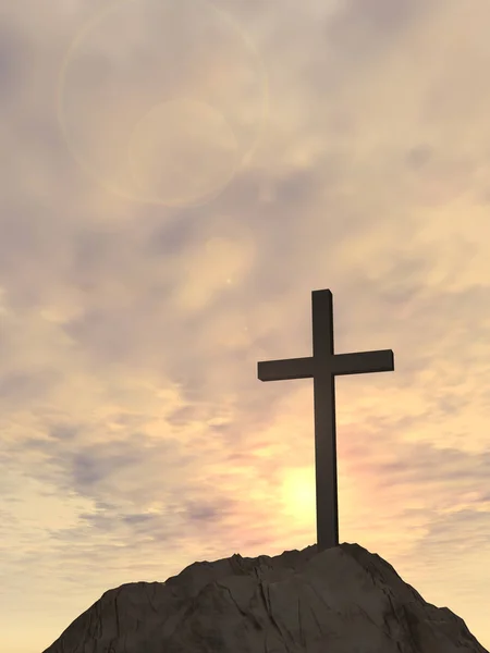 Christliches Kreuz steht auf Fels — Stockfoto