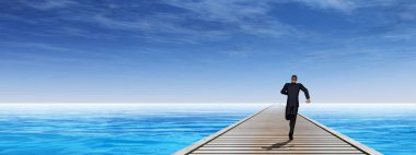 ahşap iskele işadamı üzerinde çalışan