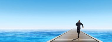 ahşap iskele işadamı üzerinde çalışan