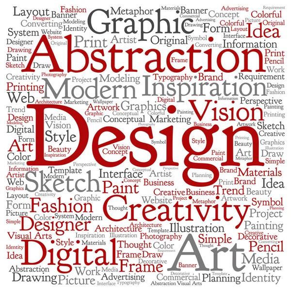 Koncept eller begreppsmässig kreativitet art grafisk design fyrkantig word cloud isolerad på bakgrunden — Stockfoto