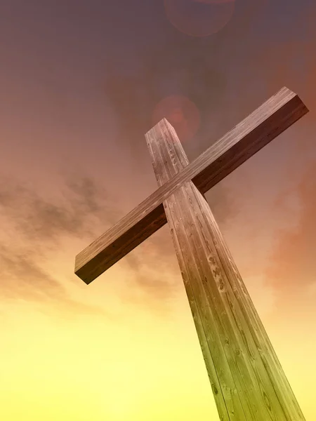 Christian cross standing on rock — Stock Photo, Image