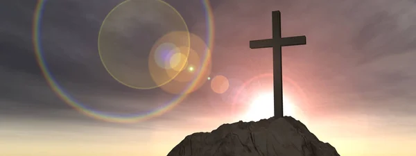 Christliches Kreuz steht auf Fels — Stockfoto