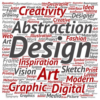 Kavram ya da arka plan üzerinde izole kavramsal yaratıcılık sanat grafik tasarım kare kelime bulutu