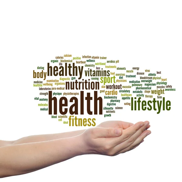Zdrowie, odżywianie i sport słowo cloud — Zdjęcie stockowe