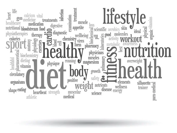 Gezondheid voeding of sport word cloud — Stockfoto