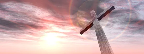 Christian cross standing on rock — Stock Photo, Image