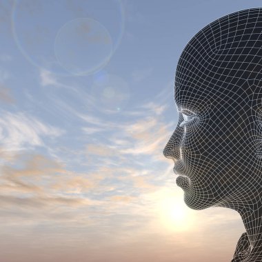 3D illüstrasyon soyut tel kafes genç insan 