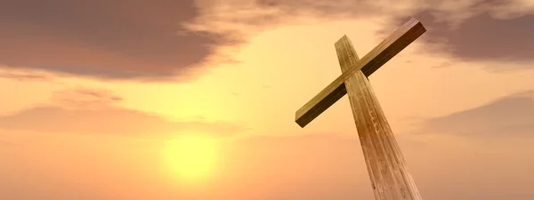 Religiösa kristna korset med solnedgång sky — Stockfoto
