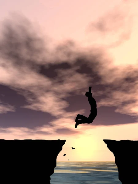 절벽 위로 점프 하는 남자 — 스톡 사진