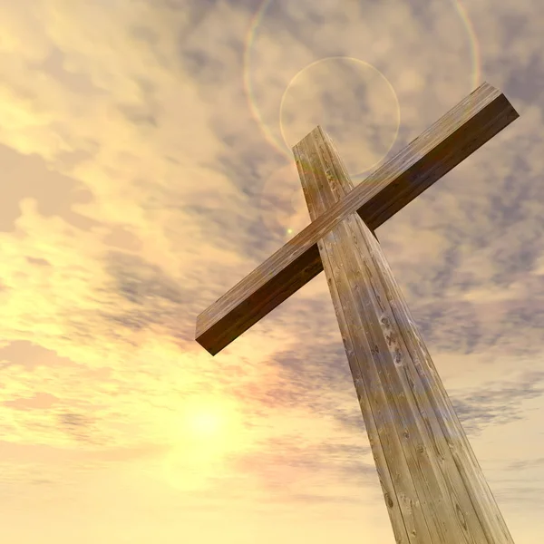 Cruz cristã religiosa com céu por do sol — Fotografia de Stock