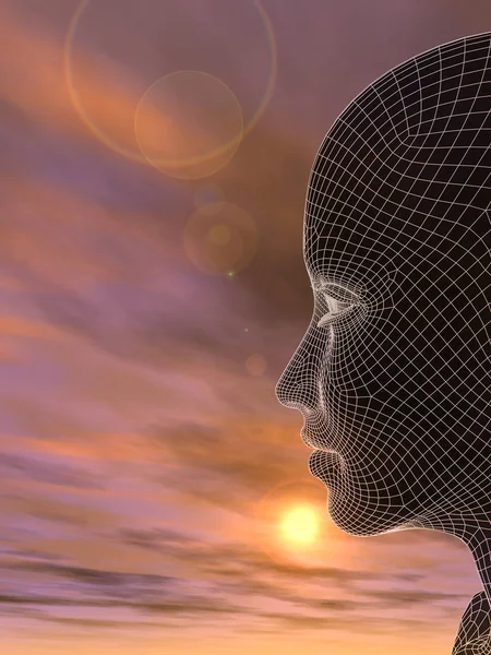 3D illüstrasyon soyut tel kafes genç insan 