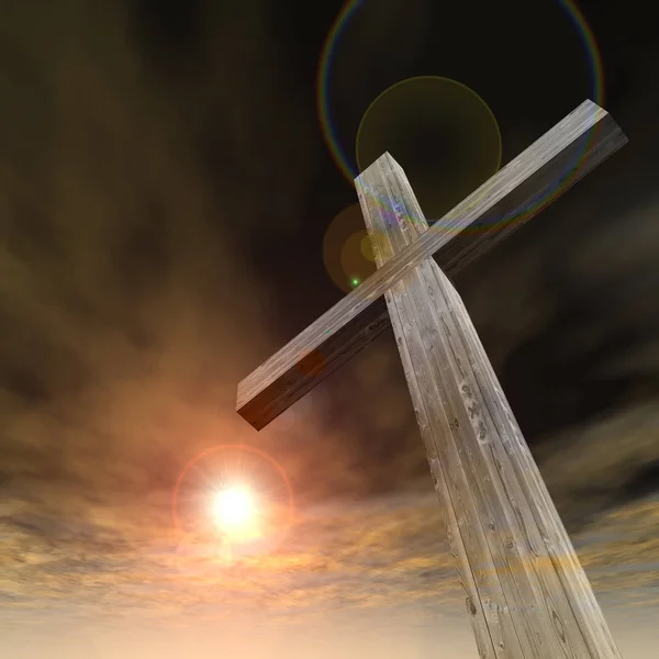 Religious christian cross with sunset sky — Stock Photo, Image