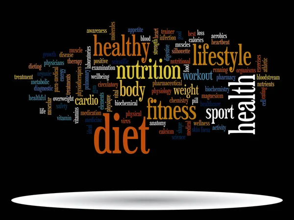 健康饮食或运动词云 — 图库照片