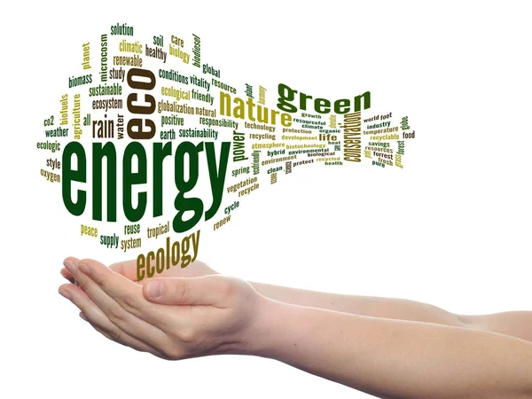Resumo ecologia verde e energia nuvem de palavras — Fotografia de Stock