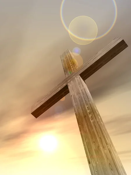 Cruz cristã religiosa com céu por do sol — Fotografia de Stock