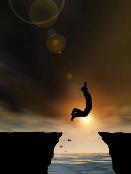 Man jumping over cliff — Stock Photo, Image