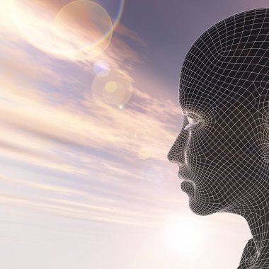 3D illüstrasyon soyut tel kafes genç insan 