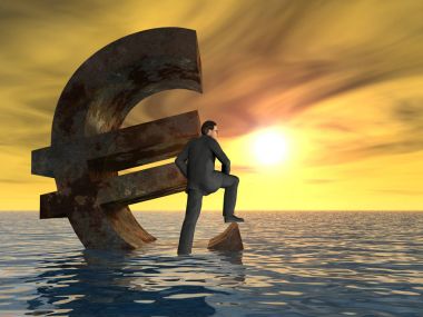 currency euro symbol sinking in sea  clipart