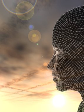 3D illüstrasyon soyut tel kafes genç insan 