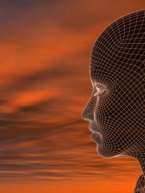 3D illüstrasyon soyut tel kafes genç insan 