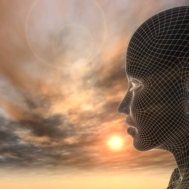 3D illüstrasyon soyut tel kafes genç insan 