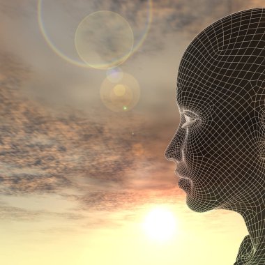 3D illüstrasyon soyut tel kafes genç insan 