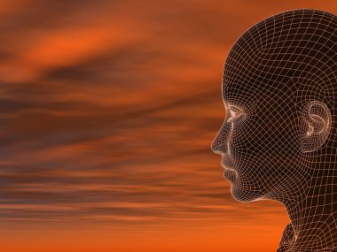 3D illüstrasyon soyut tel kafes genç insan 